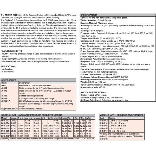 Aluminum Electronic Differential Pressure Controller 0-35KPa Dwyer DHII-006 DHII-007