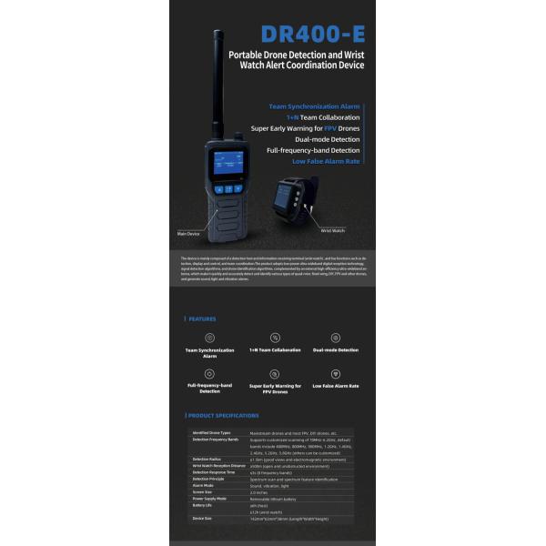 Handheld Drone Detector Detection Distance ≥3km Wrist Watch Alert System for Advanced Detection