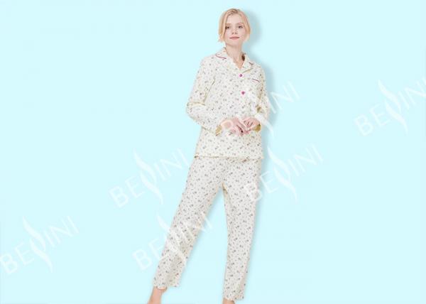 Buy 100% Cotton Flannel Womens Button Up Pajama Sets With Piping And Long Pants at wholesale prices