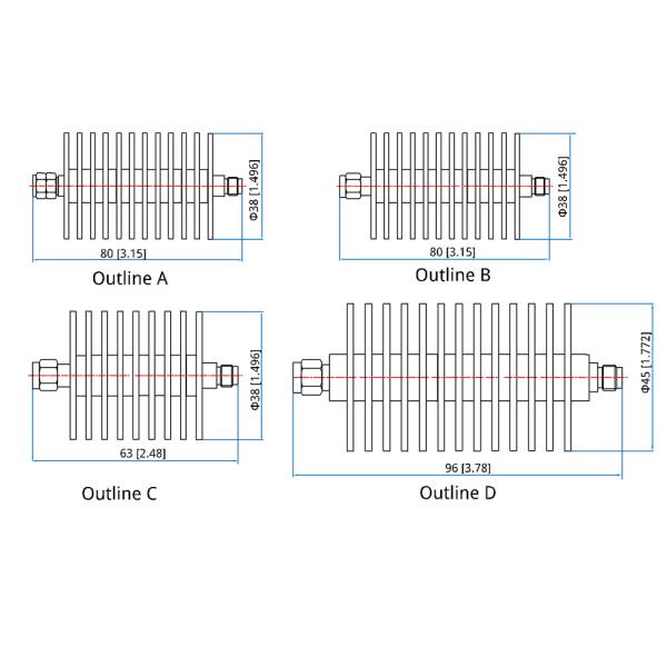 RoHS Outdoor DC-40GHz 20W 2.92mm Male Female 30dB Fixed RF Attenuator