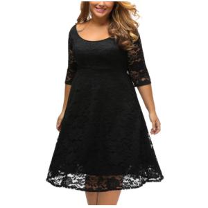 Fashion empire waist sexy women lace overlay plus size midi dress