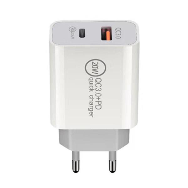 QC3.0 Dual Port Type C Charger 18W 20W Fast USB Charger Adapter