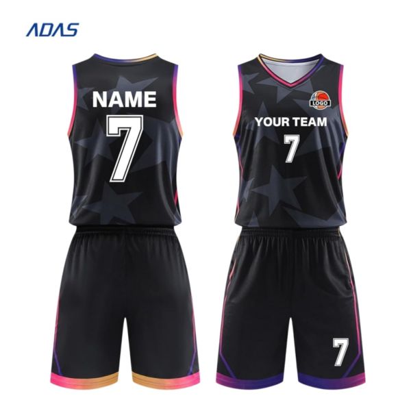 Basketball Uniform Sets-Printed Breathable Sleeveless 100% Polyester with Side Color Modern & Customizable