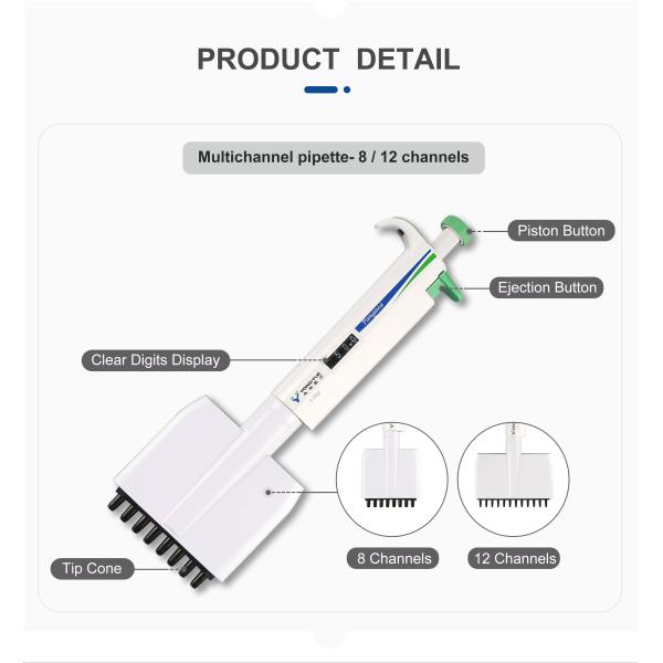 8 Channel Lab Pipettes 0.5-1000ul Adjustable Volume for Pipette Tips