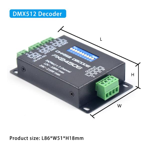 DC 12V LED DMX Decoder , Px24506 Dmx512 Decoder For RGB Strip Lights