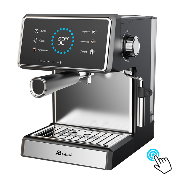 Anbo Full SS Housing LED Digital Touch Screen Expresso Coffee Machine 1.6L 20 bar Wide Espresso Coffee Maker with Milk Frother