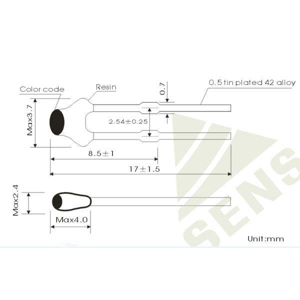 0.5 Tin Plated 42 Alloy Lead Wire Epoxy Thermistor