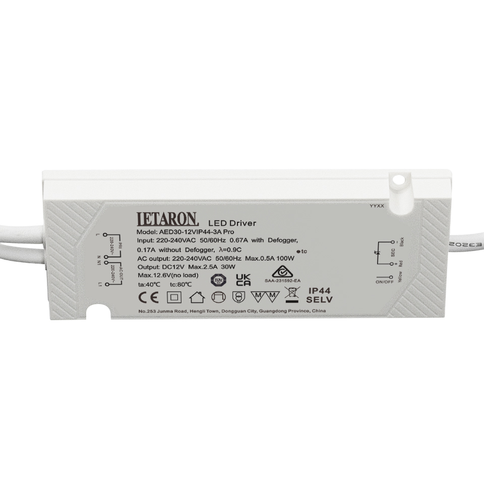 Mirror Lighting IP44 LED Driver 30W 12V Flicker Free EU LED Driver