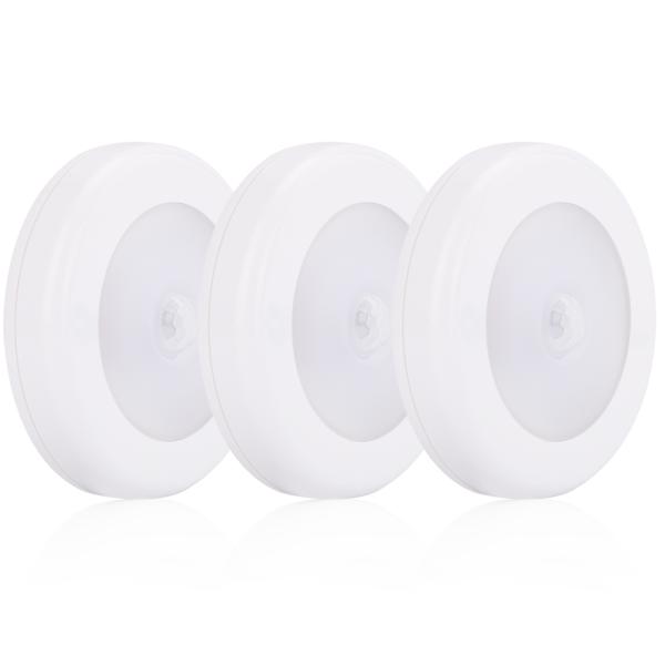 3pcs Pack 3.15in Diameter Battery Operated Motion Sensor Light Indoor