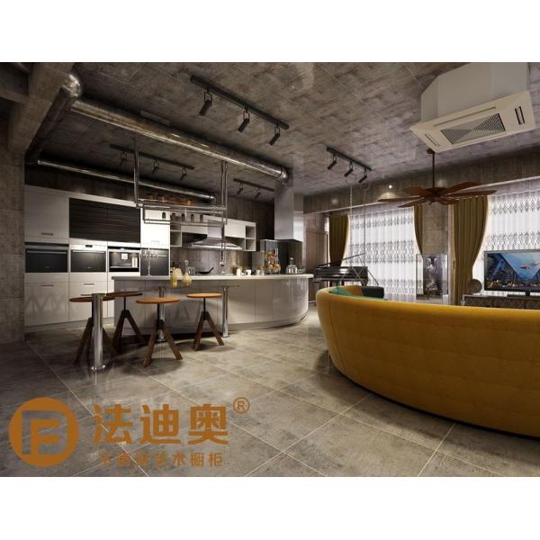 Industrial-Style Stainless Steel Kitchen With Butterfly Island In Metallic Wgite