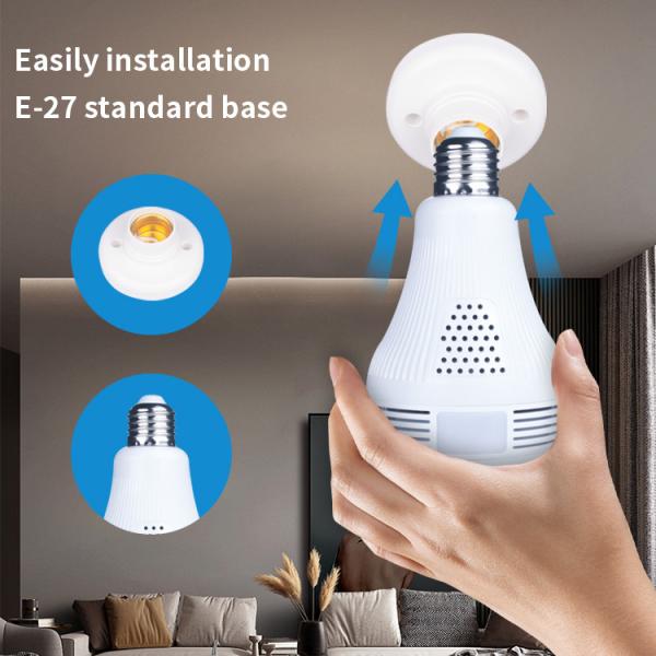 360 Degree Angle Wifi Light Bulb Security Camera With Fisheye Lens Panoramic View