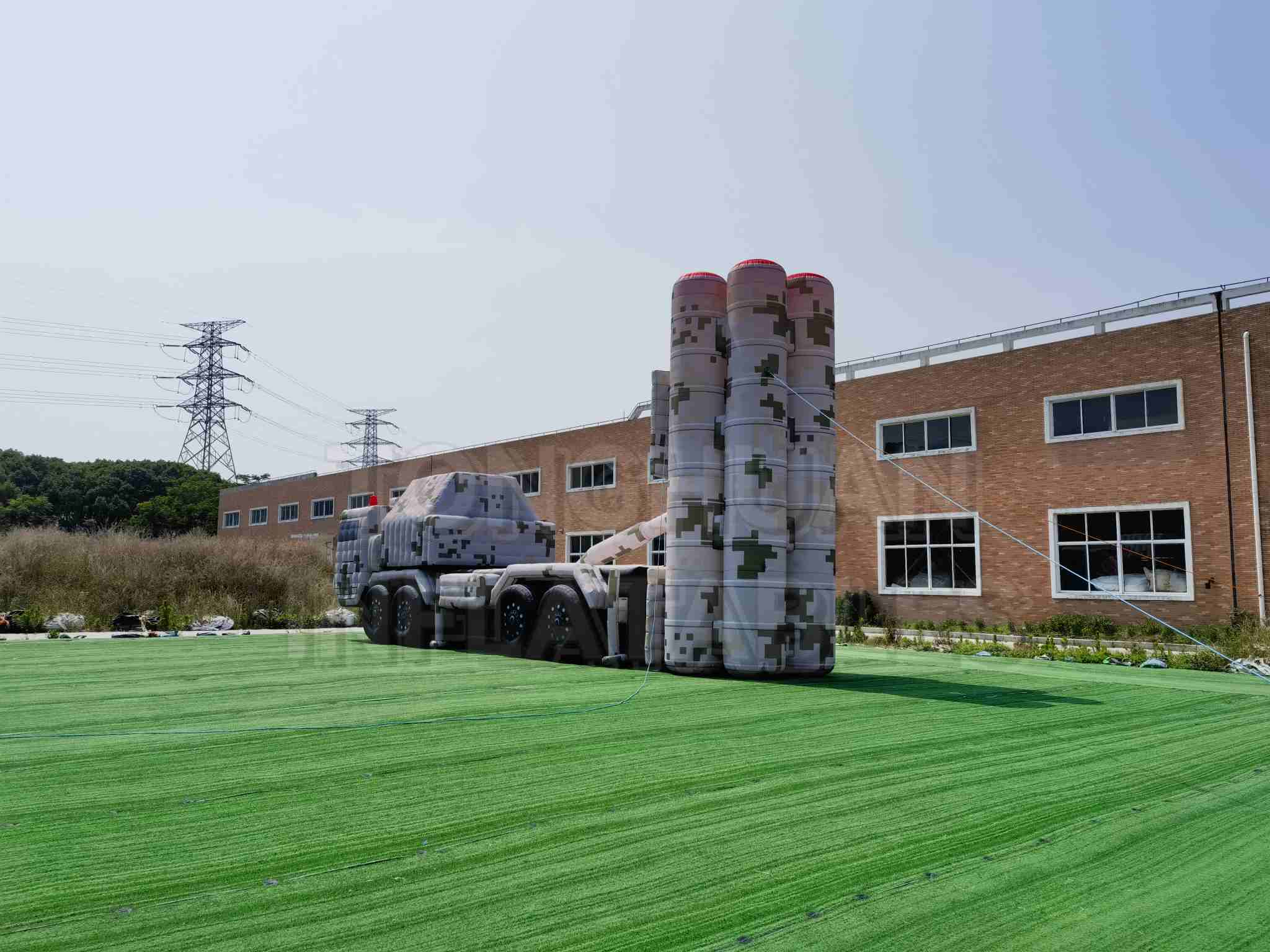 Custom Inflatable Launcher Vehicle Decoy with Vertical Canister Structures and Camouflage Truck Body for Training Displays and Outdoor Simulation