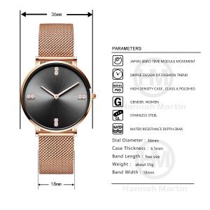 Womens Fashion Watch Rose Gold Stainless Steel Quartz Watch