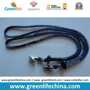 Quality Custom Logo printing blue round shape cord lanyard with black ball lock and metal clip for sale