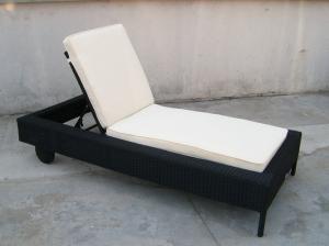 Quality Patio Black Adjustable Rattan Sun Lounger With White Cushion for sale