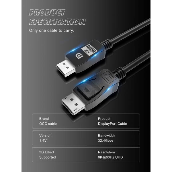 Gaming Monitor Displayport 1.2 Cord , OCC 2M High Speed Displayport Cable