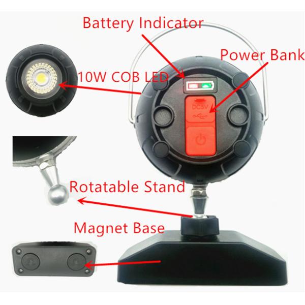 Rotating Magnetic Battery Inspection Lamp , Rechargeable Led Work Lamp With Handle