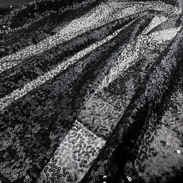 High quality fashionable black tulle glitter polyester fabrics knitted net and sequin embroidery mesh sequin fabric for dress