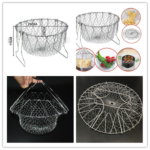 Foldable Strainer Basket Colander Deep Frying Corrosion Resistant