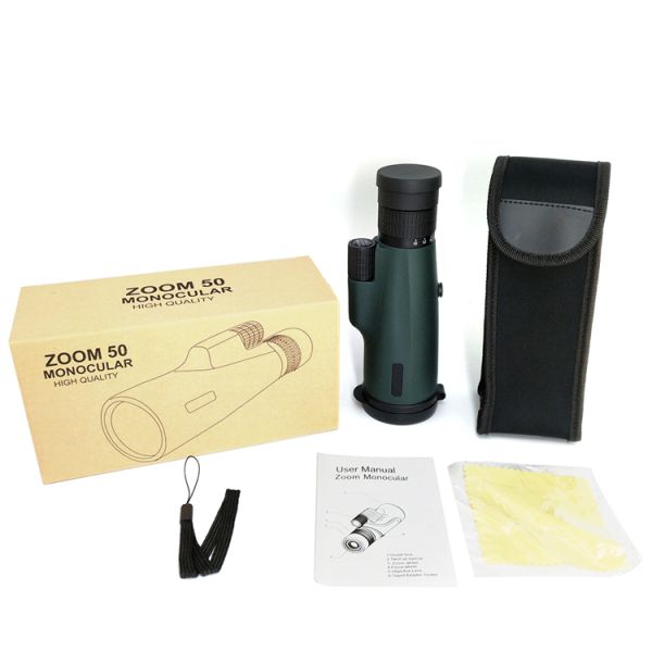 High Resolution FMC Green Film 10-30X50 Zoom Monocular Telescope For Birding