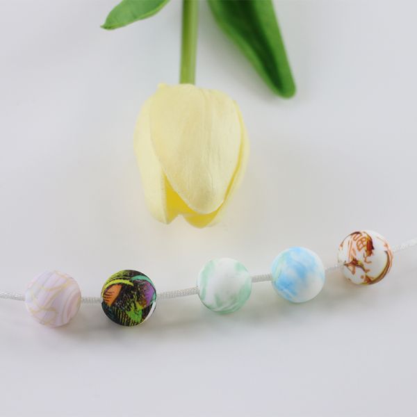 Round Printing Silicone Teething Bead BPA Free With 12mm 15mm Size