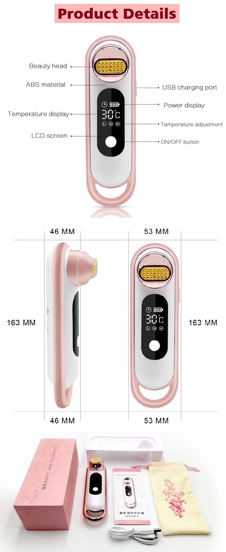 FCC ABS Shell Deep Cleaning 10W RF Skin Rejuvenation Instrument