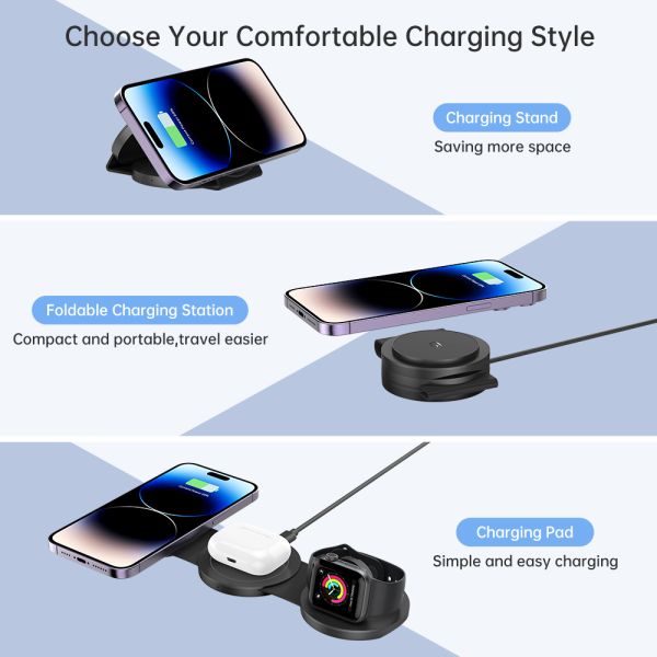 Portable 3 In 1 Wireless Charger Foldable Wireless Charger For IPhone 14 Airpods