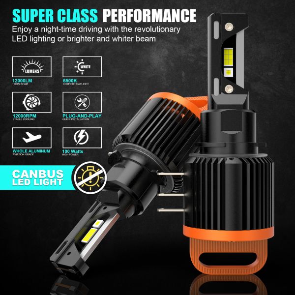 All Weather Use Car H15 LED Front Headlight With Built In Decoder IP68 Protection
