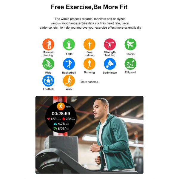 Music Play Round Smartwatch BT Phone Call DIY Watchface For Man