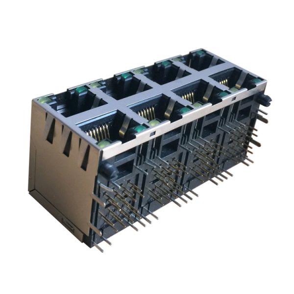 Integrated Magnetic RJ45 Female Connector With LED EMI Finger 2x4 Port