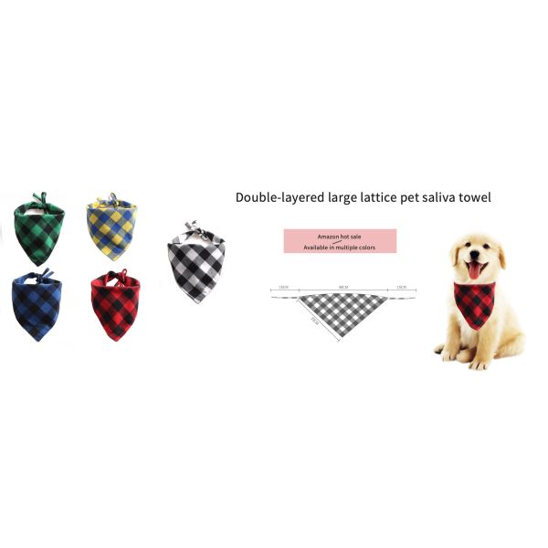 Custom Printed Red Plaid Dog Scarf Spring Flowers Large Dog Bibs