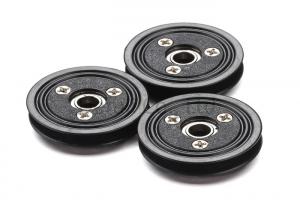 Flanged Ceramic Cable Pulley Wheels Black Color With Bearing , Plastic Body