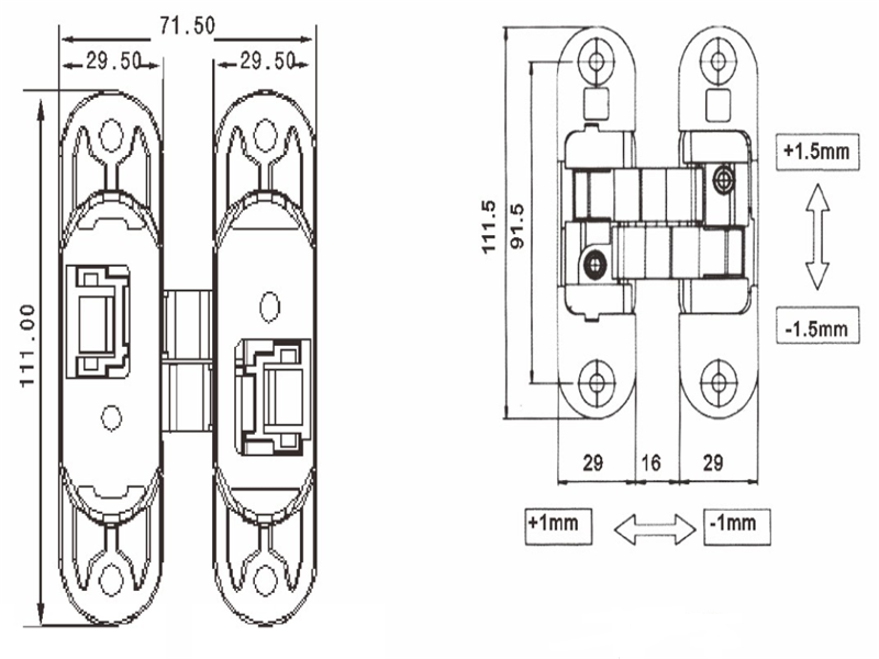 Zinc Alloy Adjustable 3D 180 Degree Concealed Hinge Right Open 30x110 mm