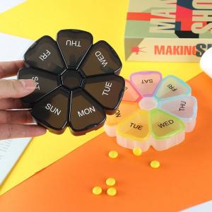 China 7 Day Weekly Pill Medicine Dispenser Box Flower Shape 7 Cases Vitamin Fish Oil 12cm on sale