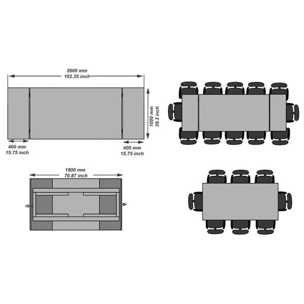 Grey Top Rectangular Glass Dining Table Stone Coated Tempered Glass 2.6 Meter