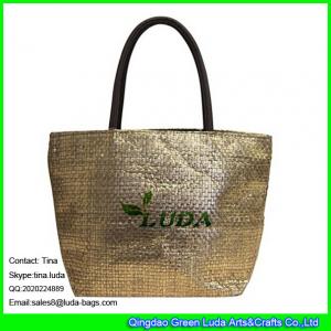Quality LUDA discount leather handles straw  handbag paper straw metallic shopping bag for sale