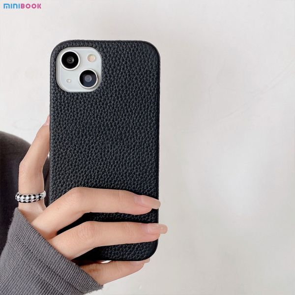 Pebble Leather Phone Back Cover Customized Luxury Litchi Leather Case for Phone 13 14