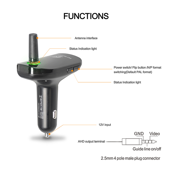 HD DVR 2.4GHz Transmitter Wireless Rear View Dash Cam AHD Receiver