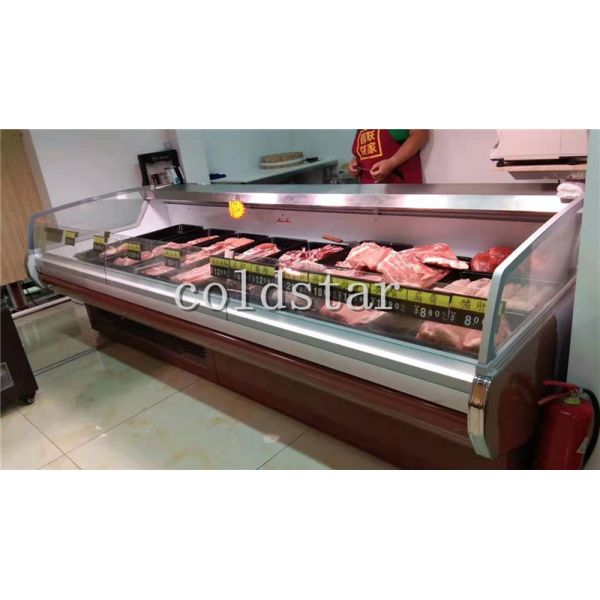 Open Fresh Meat Chiller Self Serve Display Counter for Supermarket Refrigerated Display Case