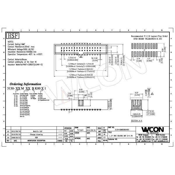 SMT Type Connector Pin Header 1.27 Mm Pitch PA9T Black Gold Flash ROHS