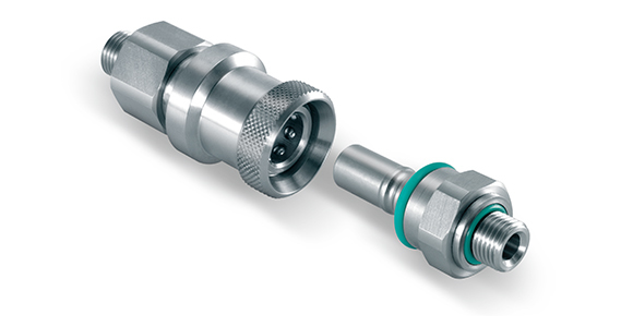 Photograph of CB-SP-6FN-RW quick coupler set with stainless steel body and brass valve components