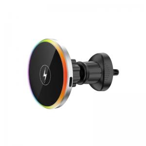 Quality Colorful Lights Car Wireless Charging Magnetic  Air Vent Car Phone Mount Holder 15W for sale
