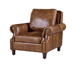 Quality Vintage Brown High Back Leather Armchair , Tall Back Living Room Chairs Strong Linen for sale