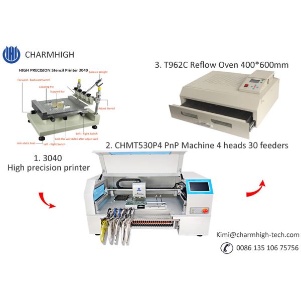 CHMT530P4 SMT Production Line With Pnp Machine Solder Paste Printer T962A Reflow Oven