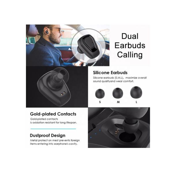 Black Wireless Noise Cancelling Earbuds 2 . 402 - 2 . 480GHz 26 * 27MM