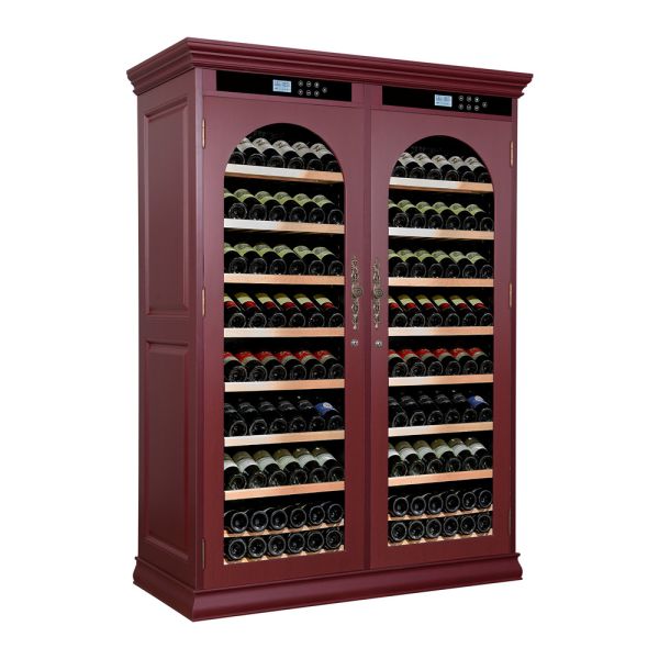 Commercial-Grade Dual-Zone Wine Cooler Cabinet with Solid Wood Construction and Arched Glass Door