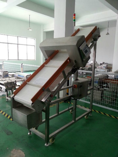 Auto Conveyor Metal Detector 4015 for foods inspection (inclined model with special belt)