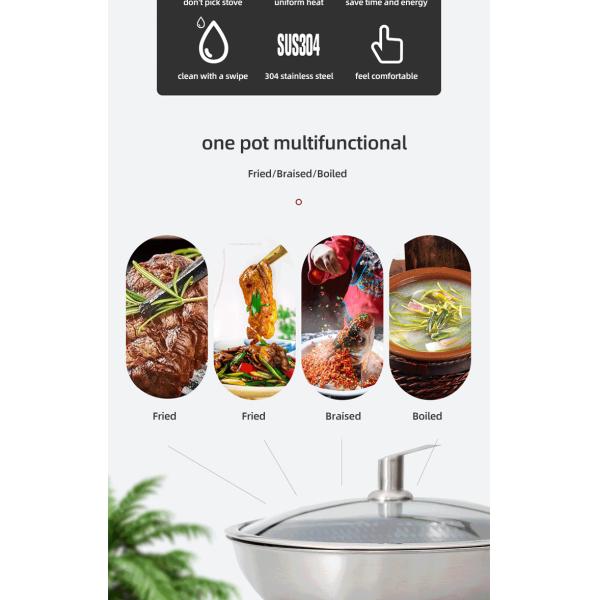 Factory Wholesale PFOA Free Non Stick Works 18/8 Stainless Steel Wok Pan with Glass Cover