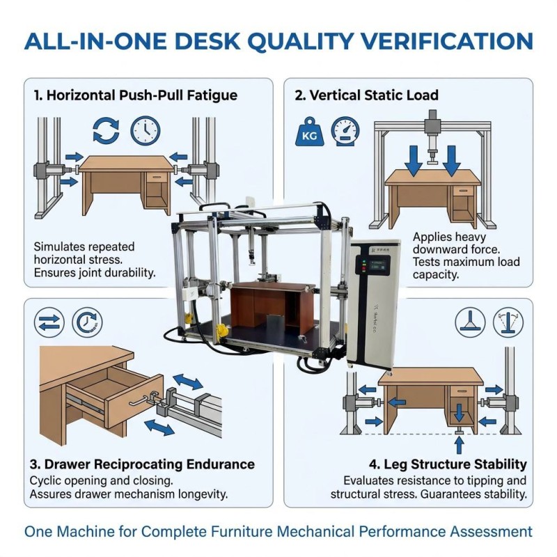 Office Desk Fatigue Testing Machine Horizontal Vertical Load Furniture Durability Tester