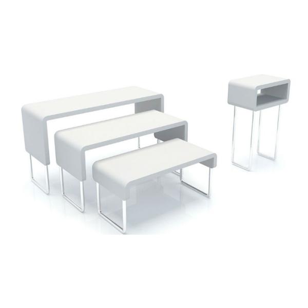 Pure White High Grade Nesting Display Tables Simple Style Customized For Supermarket